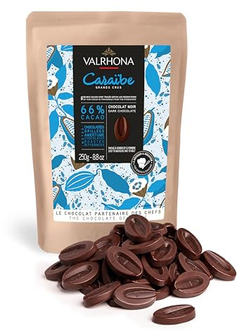 Valrhona Dark French Semisweet Chocolate Discs for Baking (Feves). Premium CARAÏBE 66% Cacao Grand Cru Blend. Better than Chocolate Chips, Perfect For Cookies, Cakes, Mousses, Frostings, Hot Chocolate