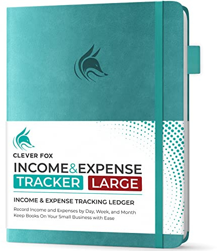 Clever Fox Income & Expense Tracker, Business Ledger 21.5x28cm Turquoise | Bookkeeping & accounting notebook, Finance record log book, Budget planner & monthly bill organizer, Small business supplies