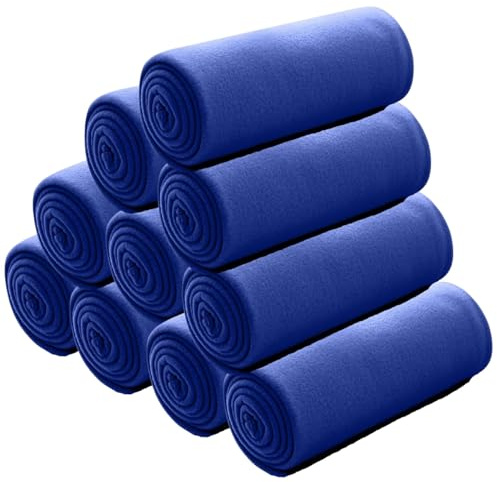wometo Lot de 10 avantages Couverture Polaire oekoTex 130x160 cm env. 400g Lourde avec Anti-Boulochage et Bord ourlé Bleu foncé