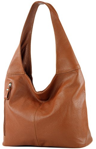 modamoda de T155 Sac à bandoulière en cuir pour femme, fabriqué à la main en Italie, cognac, L