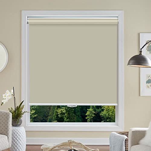 Getopblinds Cordless Roller Blinds Blackout Window Blinds and Shades Customized Size Spring Blinds Privacy Waterproof Thermal Insulated Fabric Curtain UV Protection for Home Office, 41W x 50L, Beige