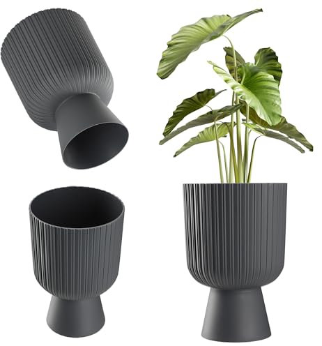 KADAX Blumentopf in Kelchform, Pflanztopf aus Kunststoff in 2 Größen, Pflanzgefäß in 3 Farben für Balkon, Terrasse, Fensterbrett, Pokal Pflanzschale (18cm, Anthrazit)