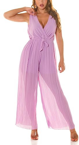Koucla Wickel V-Neck Plissee Maxi Jumpsuit semi-transparent mit Gürtel One Size (Einheitsgröße)