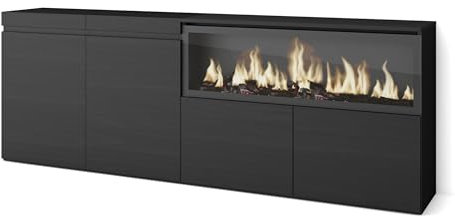 Skraut Home | Aparadores para salón | Gran Capacidad de almacenaje | 210 | 4 Puertas | Chimenea eléctrica XXL | Estilo Moderno | Negro