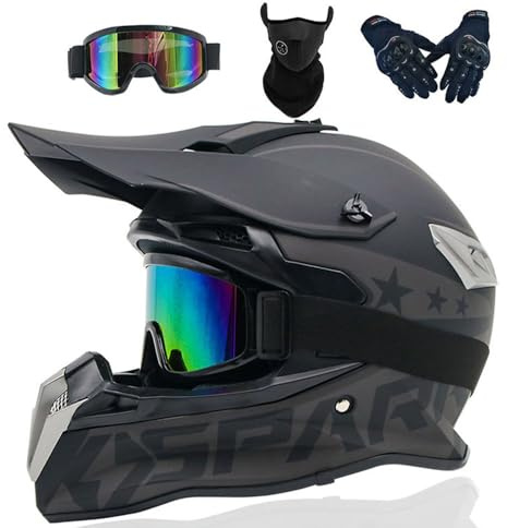 SMTSEC Motorradhelm Cross Damen Herren Full Face MTB Helm Motocross Helm DOT/ECE-Zertifizierter Mit Schutzbrillen Maske Handschuhe Downhill Helm Mopedhelm Schutzhelm Für Cruiser Chopper,Color/L-M