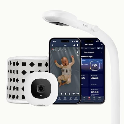 Nanit Pro Babyphone Caméra, Support et Bande - Caméra Bébé - 1080p Vidéo & Audio Bidirrectionnel - Blanc (Nanit Pro + Support au Sol)