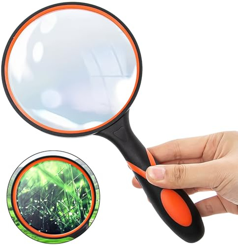 Large Magnifying Glass 10X, Strong Shatterproof Magnifying Glasses for Reading with Non-Slip Soft Rubber Handle Gift for Seniors Kids Boys Girls Children, Visually Impaired, Close work, Observation