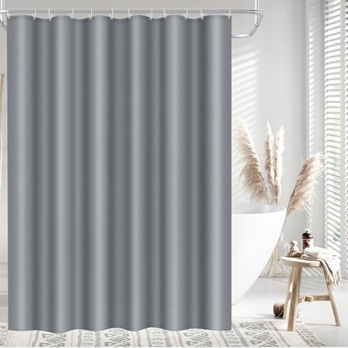 LUKDUNG 120 x 200 Cortina de Baño de Poliéster Textil, Antimoho e Impermeable, con 8 Ganchos para Ducha, Gris Claro