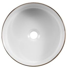 DILECI - Vasque à Poser Ronde Blanche avec Liseré Doré - Lavabo Élégant en Céramique - Design pour Salle de Bain Moderne ou Industrielle - Idéal pour Plan de Travail ou Meuble Suspendu