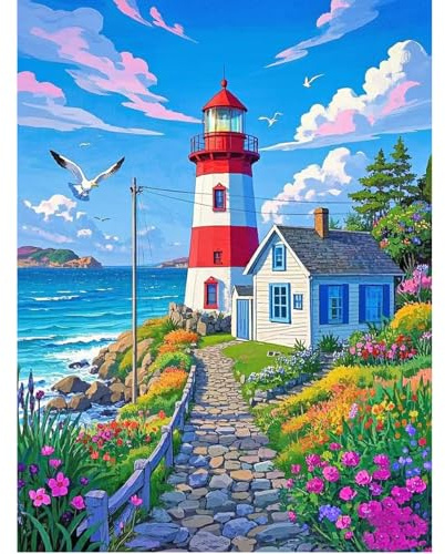 SHEGZHUC 40 x 50 cm Diamond Painting faro per adulti, grande pittura con diamanti, paesaggio mare, mosaico, ricamo a punto croce, idea regalo, decorazione da parete per camera da letto, soggiorno