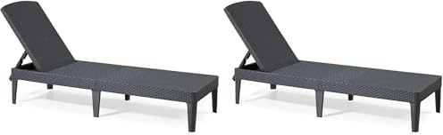 Keter Jaipur-Tumbona de Jardín Plegable, para Exterior terrazas, Patios, Jardines, Color Gris, Jaipur (Paquete de 2)