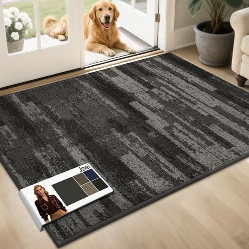 JSEI Dirt Trapper Door Mat 32x48, Non-Slip Doormats Washable Entryway Mat, Welcome Floor Mat Absorbent Low Profile Dog Door Mats for Front Back Door, Wet Shoes & Paws, Light Gray