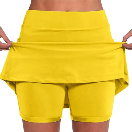 Dance Skirt Trousers Women Casual Sports with Pockets Two Short Skirts Platform, yellow, XL