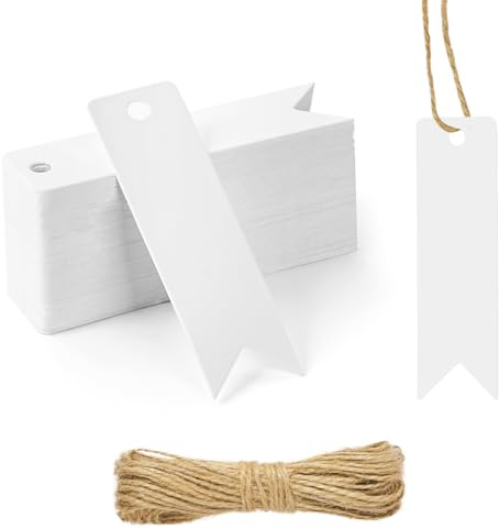Flintronic Brown Gift Tags, 60PCS Kraft Paper Tags with String, Blank Price Tag, Large Gift Labels for Wedding Favors, Christmas, Valentine's Day, Birthday, Halloween, Thanksgiving (White)