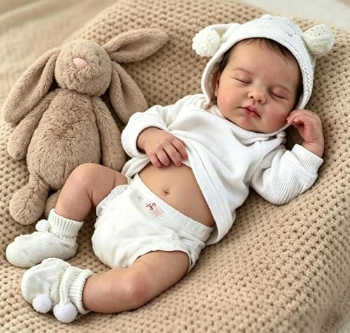 Zero Pam Bebe Reborn Fille Poupee Vinyle Corps Entier 50cm Poupee Bebe Reborn Réaliste Poupée Sourire comme Un Vrai Bébé avec Accessoires Jouets pour Filles (Maison de Ferme)