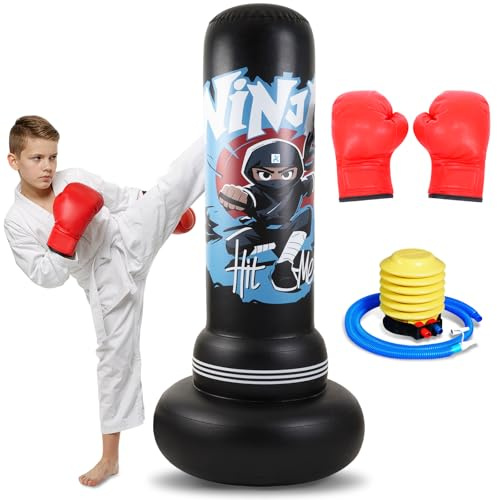 HYZCXPL Sacco da boxe gonfiabile autoportante per bambini e adulti, set completo da boxe con guanti e pompa ad aria per kickboxing, karate, taekwondo, allenamento MMA