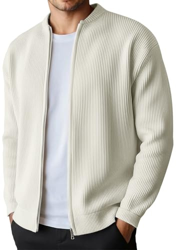 YOSUWOAI Veste en tricot pour homme avec fermeture éclair - Cardigan - Pullover - Veste décontractée pour homme - Veste en maille côtelée - Manches longues - Veste unie sans capuche - Motif torsadé