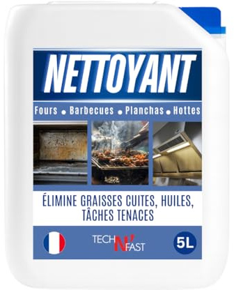 TECH N'FAST Dégraissant Plancha & BBQ Ultra Puissant 5L – Gel Nettoyant Professionnel pour Four, Hotte et Grill – Élimine Graisses Brûlées et Cuites – Fabriqué en France