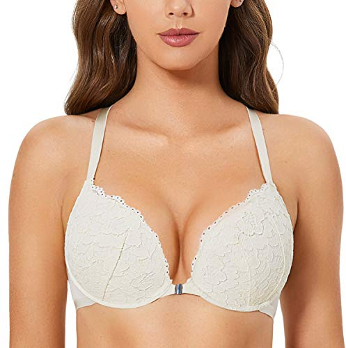DOBREVA Front Fastening Push Up Bra Underwire Ivory 40DD