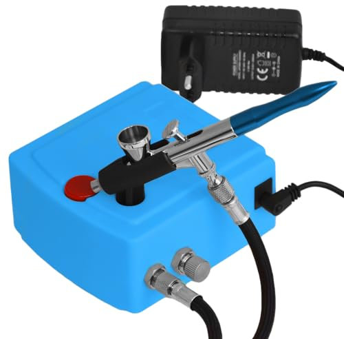 SET AIRBRUSH Carry I Juego de COMPRESOR AEROGRAFO para COLORES AEROGRAFO, PISTOLA AEROGRAFO de acción única 207D con aguja/boquilla de 0,3mm, KIT AEROGRAFO óptimo para todos los principiantes!