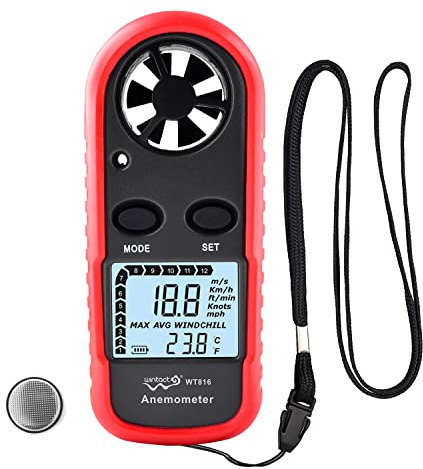Wintact Anemometer Handheld Wind Speed Meter Gauge, Digital Air Temperature Anemometer HVAC Velometer Wind Velocity Meter Thermometer with Backlight Chill MAX AVG