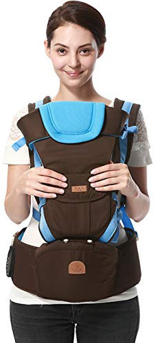 RANRAN Multifunktional Babytrage Aus Polyester, Neugeborene Kleinkind Hüfthocker Bauchtrage, Ergonomisch Sicherheit Abnehmbarer Babybauchtragen, Fur 3-36 Monate (3-20Kg),Blau