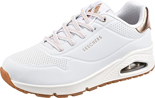 Skechers Damen Uno Shimmer Away sneakers, White Durabuck Rose Gold Duraleather Trim, 39.5 EU