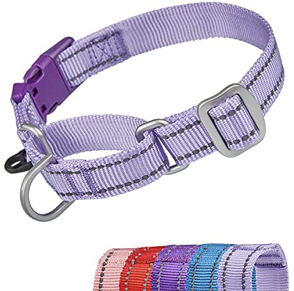 YUDOTE Reflekterande Martingale hundhalsband flyktsäker anti-drag-träningshalsband med säkerhet snabbfrigörande spänne för smala huvud hundar lätt promenad medium lila