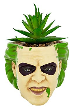 Beetlejuice Head Mini pot de fleurs en céramique 7.6 cm avec plantes grasses artificielles,Petit pot de fleurs, plateau à bijoux,Cadeaux et objets de collection Tim Burton