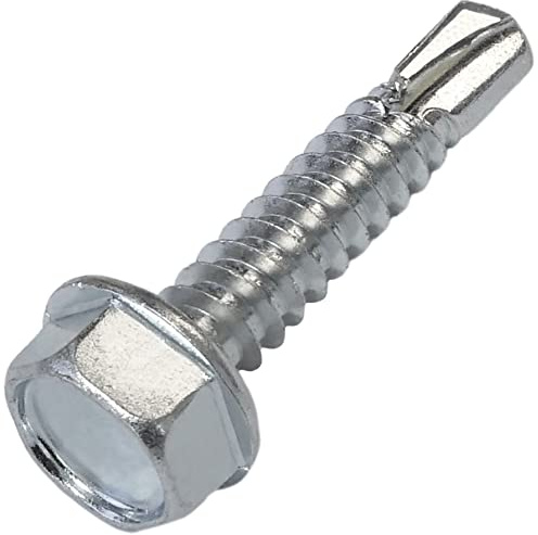 AERZETIX - C57391 - Uppsättning av 50 självborrande skruvar med krage/stämplad fot Ø 6,3x32 mm - sexkantshuvud utskärning 10 mm - DIN 7504K - i stål - silverfärg