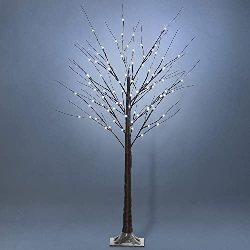 HOMCOM Arbre Lumineux LED - décoration Lumineuse Blanc Chaud - 96 LEDs - Usage intérieur - 150 cm - décoration de noël Chambre Maison Marron