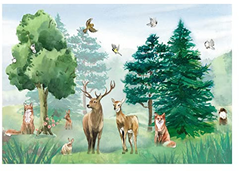 Vlies Fototapete Wald Tiere Wie Gemalt Waldtiere Kinderzimmer Mädchen Kinder Kindertapete Wandtapete Vlies Tapete UV-Beständig Montagefertig (254x184 cm - 2 Bahnen)