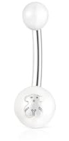 TOUS Piercing de Ombligo de Perla y Acero para Mujer, 10mm de Largo, Realizado en Metal Biocompatible e Hipoalergénico, Colección Pearl