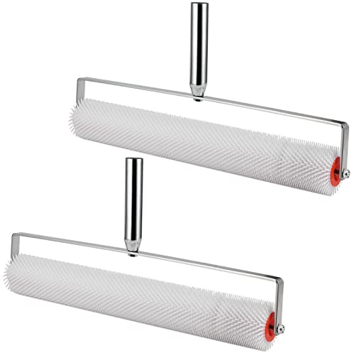 SEHOI Confezione da 2 rulli composti a spillo da 40,5 cm, autolivellante a spia, rullo a spillo per massetto da pavimento per rimuovere la bolla, ago da 15 mm