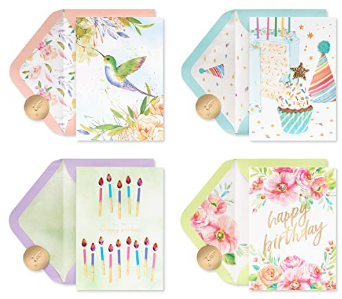 Papyrus Deluxe Boxed Birthday Card Assortment, Floral and Candles (4-Count)