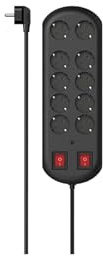 Hama Multipresa 10 prese 2 interruttori e protezione contro sovratensioni – 16 A-3680 W (presa multipla prolunga elettrica 2 m, sicurezza bambino, blocco 2 x 5 prese Schuko compatibile Francia) Nero