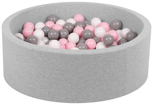 Petsona Piscina per Cani E Gatti in Morbida Schiuma Piscina per Cani 90X30cm/200 Palline Colorate Area Giochi per Cani E Gatti Fodera Rimovibile E Lavabile, Grigio Chiaro: Bianco/Grigio/Rosa Chiaro
