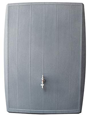 Depósito de Agua de Lluvia Gris Concrete 200 litros, Color Gris hormigón, de Material Resistente a los Rayos UV y a la Intemperie, Barril de Lluvia con Dos Vistas y Conexiones de latón