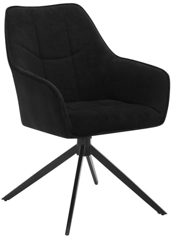 WOLTU Chaise de Salle à Manger Pivotante, Chaise de Cuisine Pivotante avec Pieds en Métal Noir,Fauteuil Rembourré avec Dossier, Chenille et Velours Côtelé, Noir, EZS08sz-1