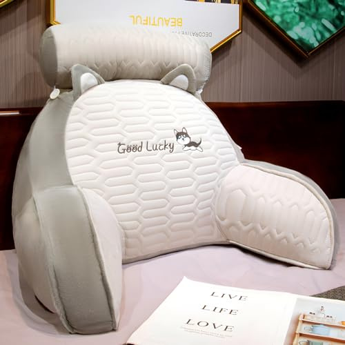 LANPEW Reading Pillow, cuscino per la schiena con braccioli, cuscino da lettura per lettura, lavoro e giochi (tessuto lattice grigio, 75 x 50 cm)