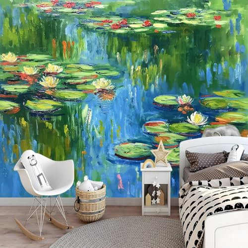 Papel Pintado Verde Papel Nenúfar abstracto para Papel Pared Mural 250 x 175 cm Adecuado para muebles de salón cocina armario decoración de dormitorio