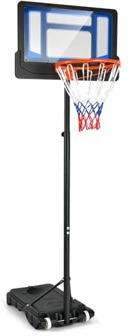 GOPLUS Basketkorg, utomhus, för barn, tonåringar, 90–210 cm justerbar, basketstativ, bärbar med hjul, basketkorg med stativ och 76 x 50 cm bakvägg (blå)