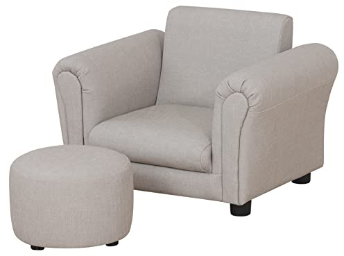 DGBAOBEI Kids Sofa Chair with Foot Stool,PVC Leather Children Sofa Couch,Upholstered Toddler Armchair for Kids Under 4 Years Old,Single Kids Room Armchair(Light Grey)