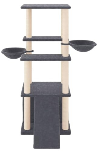 Higsose Tiragraffi per interni con colonne in sisal, grigio scuro, 95 x 47,5 x 133 cm, parco giochi per gatti con piattaforme, area di attività per animali domestici, graffi, arrampicata, tiragraffi