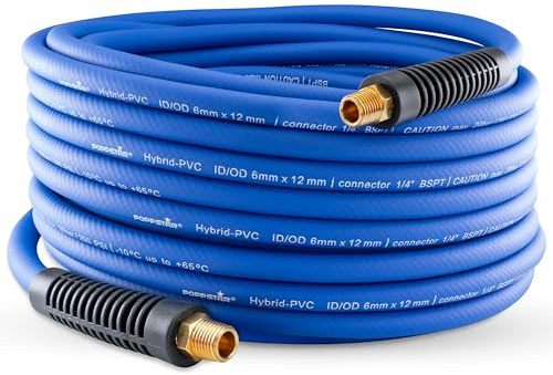 Poppstar Tubo per aria compressa in PVC ibrido 15 m, diametro interno 6 mm, beccuccio in ottone 1/4, 20 bar, blu