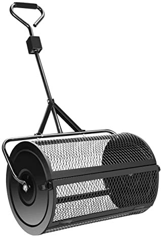 Spandiconcime per prato e giardino, spandiconcime a spinta/traino con rullo in rete metallica per impieghi gravosi da 24 pollici, compost, torba, terriccio, pacciame - Cura del giardino e del prato