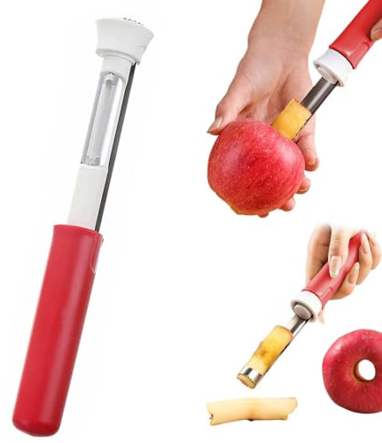 2-in-1 Stainless Steel Apple Corer and Peeler, Red, Plastic Handle, Fruit Corer Peeler Tool