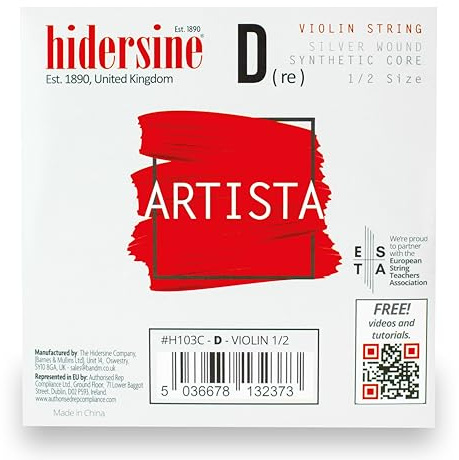 Hidersine Artista Violin D String – Silver Wound, Synthetic Core – 1/2 Size – Student Orchestral Violin String