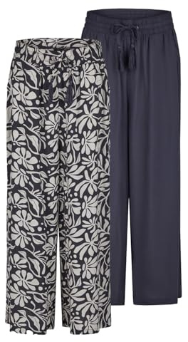 DENIMFY DFKate Lot de 2 pantalons Palazzo d'été 7/8 pour femme Coupe ample Jambe large Pantalon d'été léger en tissu Longueur cheville Taille élastique Couleur unie Motif viscose Vert Blanc Beige Noir