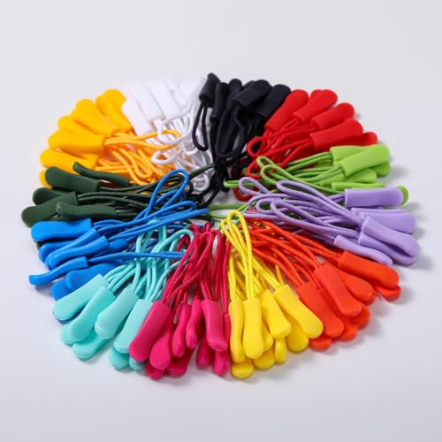 Janinka 120 Pcs Zipper Pulls Replacement Zipper Tabs Extender Cord for Clothes Suitcase Backpacks Bag Jackets Luggage Purses Handbags Sweatshirt(Colorful)